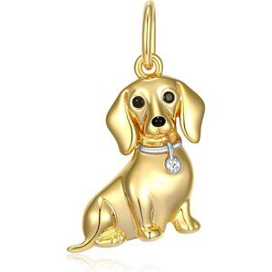 Sterling Gold Dachshud breed charm plated option cubic zirconia Necklace Jewelry